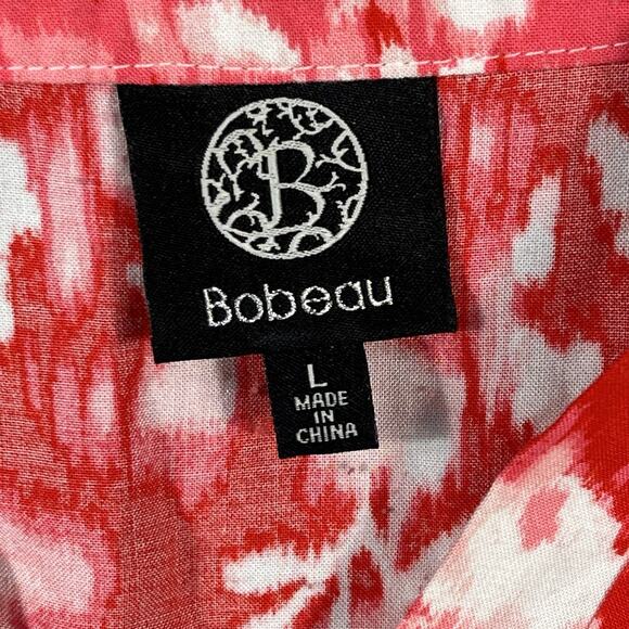 Bobeau Top Sheer Red Short Sleeve Flowy Blouse Floral Print‎ V-Neck Large - Picture 3 of 9